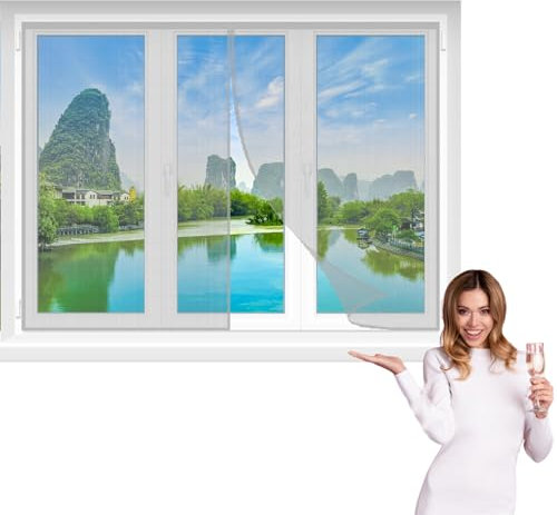 Fliegengitter Fenster 80x210cm Grau Insektenschutz Magnetisches Fenstergitter kein Bohren Moskitonetzdach Mückenschutz ohne Bohren