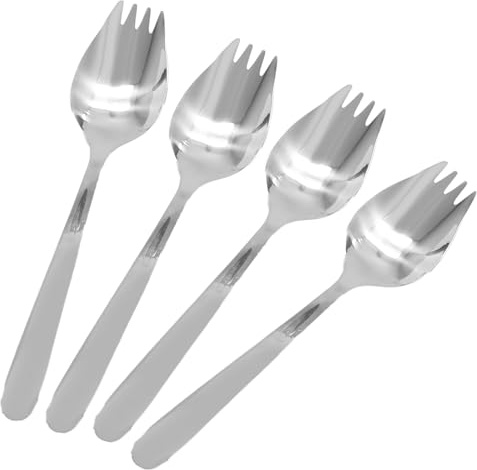 Cionyce 4 Pack Silver Stainless Steel Sporks, 5.9 Inch Salad Forks, Fruit Appetizer Spork, Dinner Forks Set, Dessert Ice Cream Forks, Soup Spoon for Household or Camping