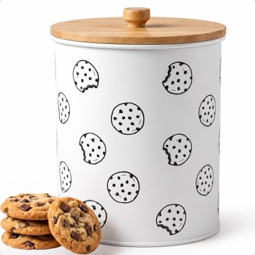 Cookie Jar with Airtight Lid, 6.6 x 8 Ceramic with Airtight Bamboo Lid