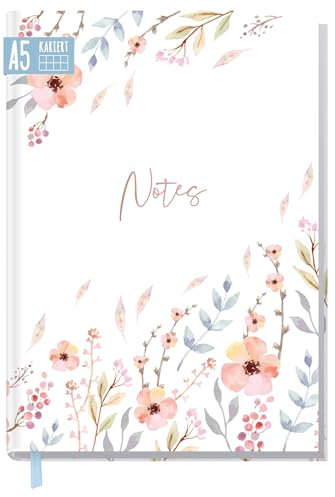 Notizbuch A5 kariert Sweet Flowers von Trendstuff by Häfft - 124 Seiten, 62 Blatt - ideal als Tagebuch, Journal, Ideenbuch, Schreibheft - nachhaltig & klimafreundlich