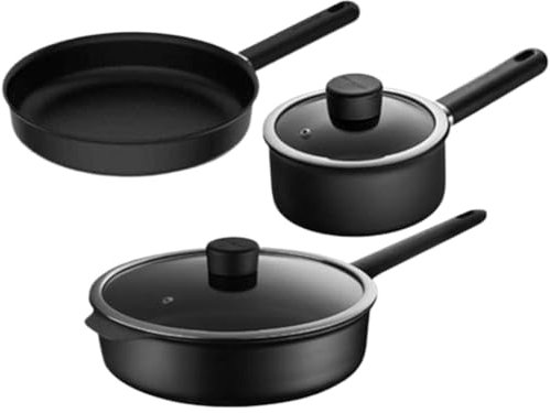 RUVOO Batteria di Pentole, Set di Pentole da 3 Pezzi Set di Pentole con Coperchio in Vetro Set di Pentole Antiaderenti per La Casa Utensili Cucina Set Pentole