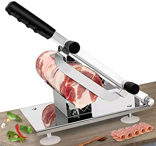 Cortadora de carne manual, cortadora de verduras de 60 piezas/min, grosor ajustable de 0,3 a 8 mm, para carne de res y cordero, carne cocida, tocino, carne fresca, verduras, incluye una cuchilla de