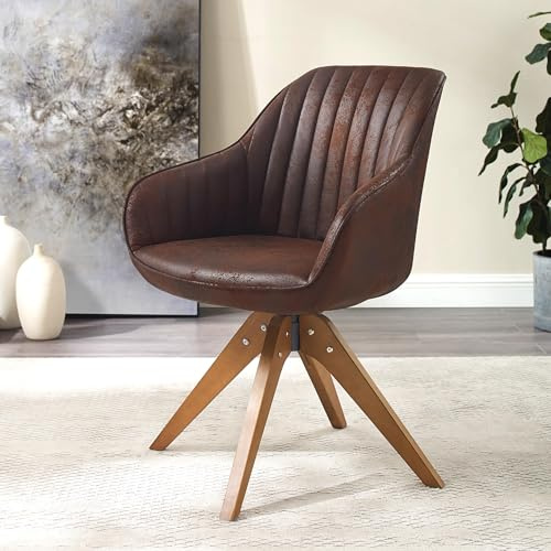 Zouron Esszimmerstühle Drehbar Kunstwildleder Cognac Dunkelbraun mit Holzbeine - kaffeebraun Kunstleder Buchenholzbeine Polsterstuhl mit Armlehnen Sessel Braun (Cognac-Holzbeine-1 pcs)