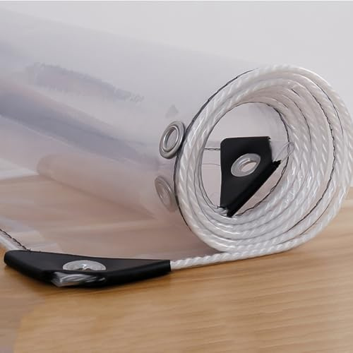 Strapazierfähige transparente PVC-Plane, 2,5 x 2,5 m, wasserdicht, transparente Vinyl-Abdeckung mit Ösen, für Terrassengehege, Camping, Veranda, Vordach, 0,35 mm dick