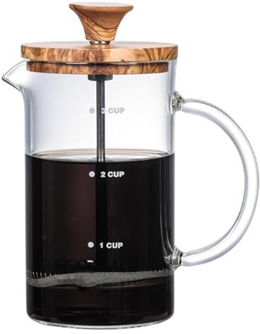 GIZNXBA Cafetera De Prensa Francesa, Cafetera Espresso, Cafetera De Borosilicato Espesado con 3 Rejillas De Filtro De Acero Inoxidable, Cafetera Cold Brew para Viajes, Hogar(/Natural,400ml)