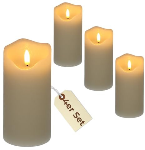 4er Set Led Echtwachskerzen Elektrische Kerzen flackernd Kerzen batteriebetrieben Kerzen elektrisch Led Wachskerzen mit Timer 7,5 x 15 cm