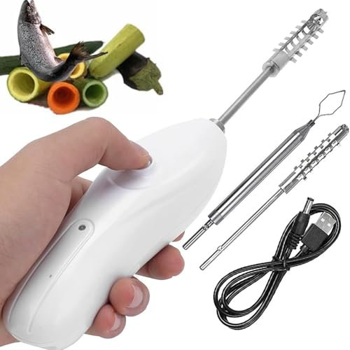 XGHDPBM Portable Vegetable Corer, Cordless Zucchini Corer, Stainless Steel Fruit Vegetable Corer with 2 Cutter Heads, Fruit Digging Corer Machine for Fruit Fish Kitchen Coring Cucumber