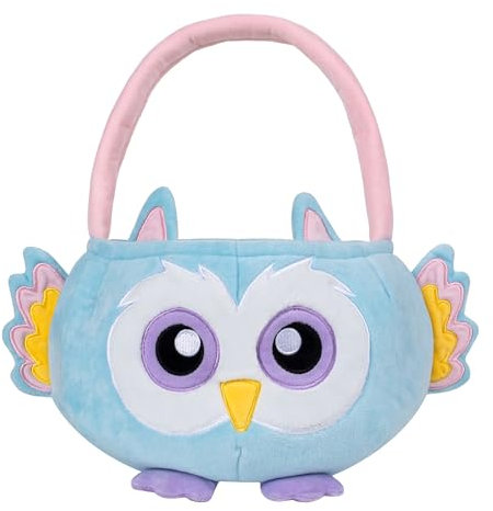 Beyond Your Thoughts Panier de Pâques en forme de chouette pour enfants, joli seau vide en peluche avec petites oreilles et poignée pour la chasse aux œufs, panier fourre-tout pour garçons, filles,