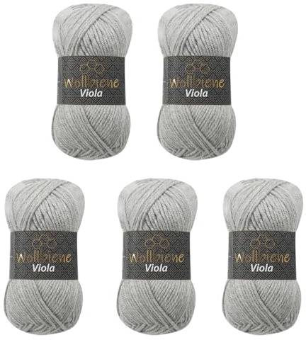 Wollbiene Viola Strickwolle 5x100g Strickwolle 500 Gramm Wolle zum Stricken und Häkeln Babywolle (grau 03)