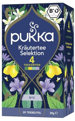 Pukka Bio Kräutertee Selektion Probierset, 4 Sorten, 20 Beutel | Für einen milden Genuss, vollmundigen, authentischen Geschmack, erfrischende Belebung, von Natur aus koffeinhaltig