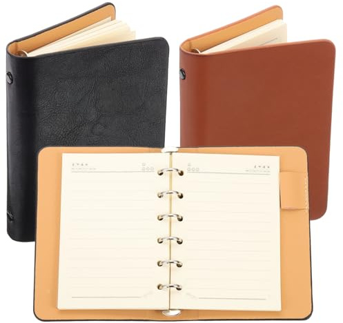 PATIKIL 2 Pack 6 Ring Binder Cover A7 Leder Notizbuch Binder Schwarz/Braun | Mini Nachfüllbarer Loose Leaf Personal Planner, Mit 50 Blatt Linienpapier