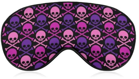 Bequemer Augenschutz für die Nacht, lila und rosa Augenabdeckung mit gekreuzten Knochen und Totenkopf, weiches elastisches Band für Damen und Herren
