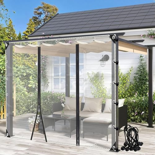 Cortinas de lona transparentes impermeables con puerta con cremallera, paneles laterales transparentes de PVC para pérgola, patio, porche, cenador, cubierta de toldo al aire libre (tamaño: 5 x 4 m)