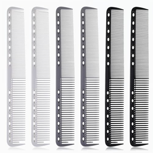 6Pcs Cutting Combs for Hair Stylist Carbon Fiber Comb Carbon Heat Resistance Haircutting Combs Professional Barber Comb Medium and Fine Tooth All Purpose Hair Stylist Clipper Cuts for Salon Man Woman
