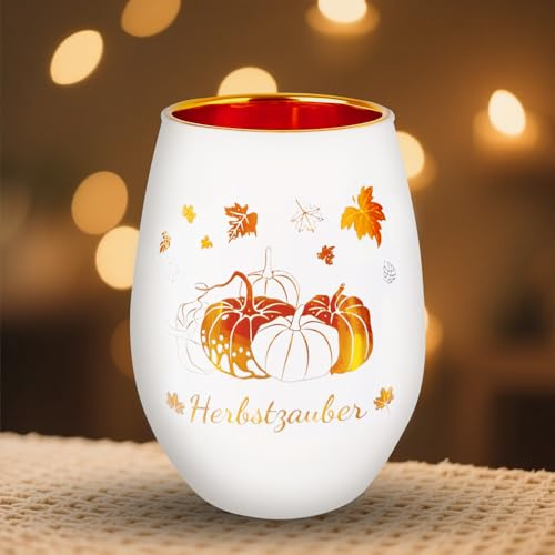 Windlicht Herbstzauber mit Kürbis & Ahornblatt – Herbstliche Teelichtdeko – Geschenkidee für Zuhause