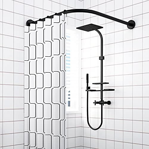 Barra de cortina de ducha curvada con ventosas, barra telescópica ajustable de acero inoxidable para bañera de esquina, sin taladro, se adapta a 90130 cm x 90130 cm