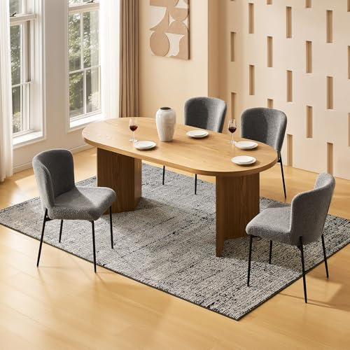 CLIPOP Boucle Esszimmerstühle 4er Set Stühle Esszimmer, Teddy Stoff Küchenstühle Dining Chairs mit schwarz Metallbeinen (Grau, 4er Set)