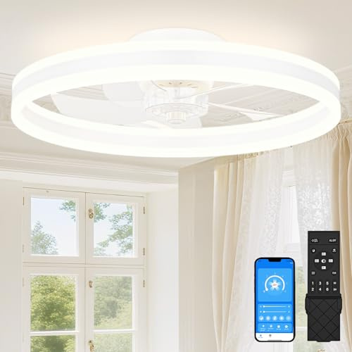SUNKENET Deckenventilatoren mit Beleuchtung, 60cm Lampe mit Ventilator,Weiß