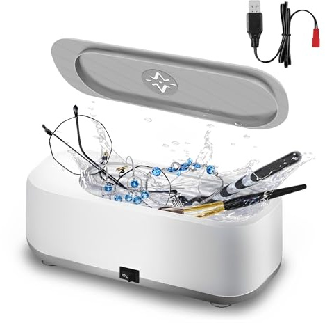 EKSZDGU Ultrasonic Jewellery Cleaner, 250 ML Ultrasonic Cleaner with 3 Cleaning Modes, Large Capacity Sonic Cleaner for 360° Deep Cleaning for Glasses, Jewellery, Dentures, Ring