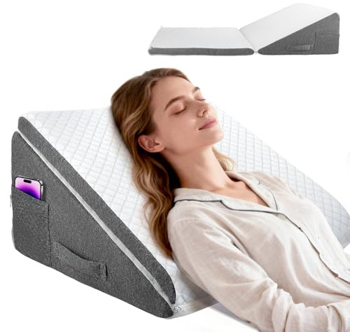 Hoyiyobi Almohada de Cuña para Cama, 2pcs Almohada Triangular Ajustable, Almohada con Soporte Trasero, Cojín Inclinado Plegable para Lectura, Soporte de Espalda, Elevación de Piernas