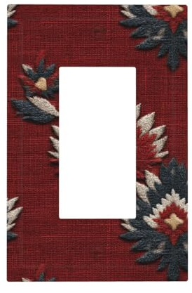 Placa frontal de tela tribal roja con textura rústica para interruptor de luz, cubierta de placa frontal, 1 banda, decorador, receptáculo, para decoración del hogar, cocina, habitación, baño