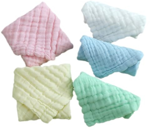 EPIGEIST 5 pièces Lingettes Mousseline de Coton pour Garçon Fille Lot de Serviettes Absorbantes Nés Lavables et Douces pour Visage et Toilette des Tout-petits Couleurs Pastel Mixées