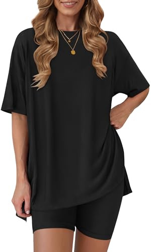 RUBZOOF Women 2 Piece Lounge Sets Summer Outfits Shorts Set Black XL