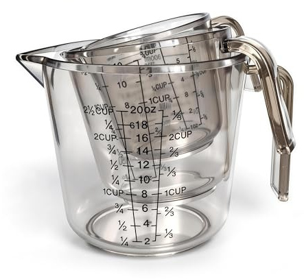 Measuring Cups Set, 3PCS with Pour Spout & Handle, Multi-Scale (cup | oz | ml) Stackable Liquid & Dry Plastic Measuring Tools for Baking Cooking, Essential Kitchen Gadgets (Coffee Brown)