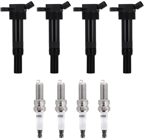BDELI Set of 4 Ignition Coil Pack (2-pin) and Iridium Spark Plugs Compatible with Hyundai Elantra 2012-2016 1.8L 4 Cyl, Tucson 2014-2020 2.0L 4 Cyl & Kia Soul 2012-2019 2.0L 4 Cyl