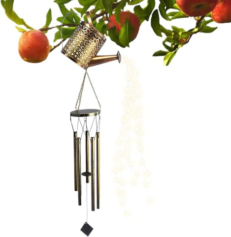 Arrosoir Solaire avec Lumières en Cascade | Décorations Rétro en Fer avec Carillon - Ornements de Jardin Solaires pour Extérieur - pour Jardin Terrasse Allée Pelouse Noël Maison