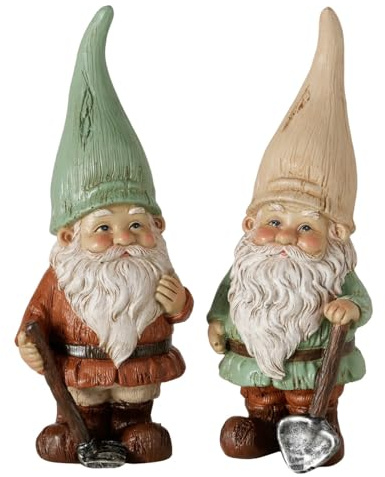 ReWu Set di 2 gnomi da giardino con vanga e zappa, statuette decorative per giardino, balcone e terrazza, statuette nane dipinte a mano in poliresina, decorazione per esterni