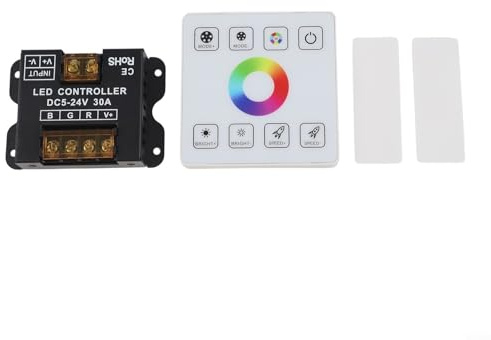 Controller LED DC 5V 24V per strisce LED RGB con dimmer pannello touch, compatibilità wireless RF remota, luminosità regolabile e risparmio di memoria