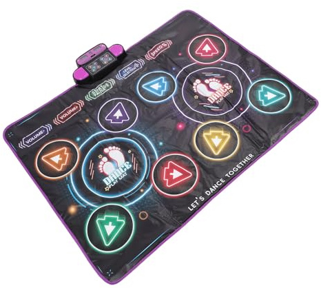 banapoy Dubbel Dansmatta, Trådlös Elektronisk Dansmatta med Bluetooth och LED-lampor, Halkfri PE-tygmatta för Familjeinteraktion