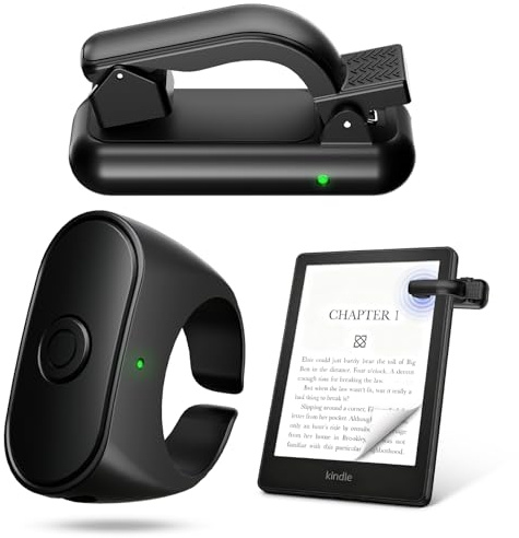 Kindle Page Turner Ring, Clip-On Clicker for Kindle & Camera Remote (Black) | Fits Kindle Paperwhite, Oasis & Scribe. No Bluetooth. Works through thick cases. Also a remote for iPhone, iPad & tablets