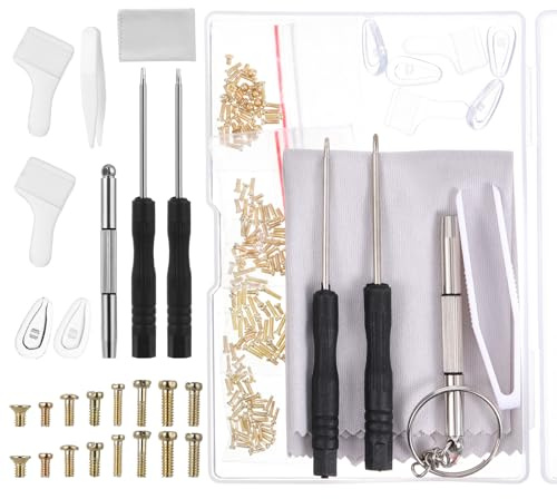 150 stycken glasögon reparationsset glasögon reparation set glasögonskruvar glasögonreparation set verktygsset med skruvmejsel och pincett för glasögon solglasögon presbyope glasögon solglasögon