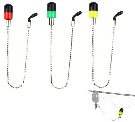 BDKMMS Fishing Bite Indicators, 3Pcs Carp Fishing Bobbins with Chain Illuminated Bite Alarms for Night Fishing