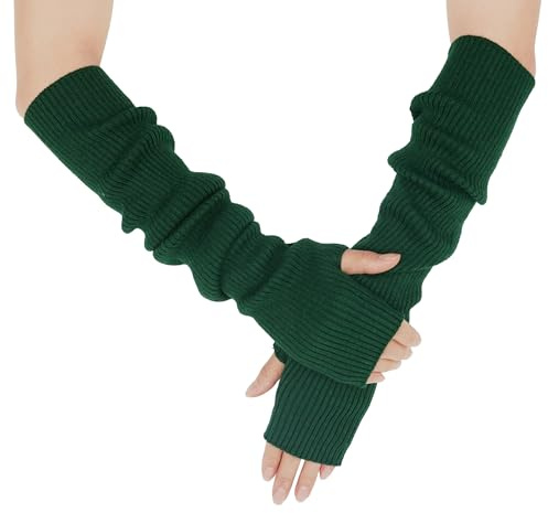 Farlenoyar Warm Cashmere Long Arm Gloves for Women Cozy Winter Fingerless Soft Arm Warmers, Ideal for Sleeveless Tops, Great Holiday Gift (Dark Green)