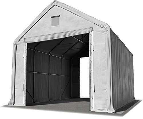 TOOLPORT Lagerzelt 4x8 m/Seitenhöhe 3m Zelthalle Industriezelt feuersichere PRIMEtex PVC Plane 2300 N grau