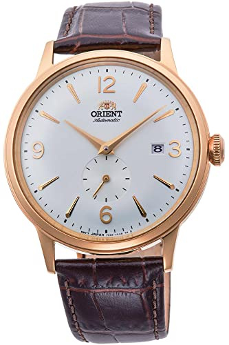 Orient Automatik Herren Armbanduhr aus Edelstahl und Leder in der Farbe Roségold-Weiß-Braun 41mm, Wasserdichtigkeit: 3Bar, RA-AP0004S10B
