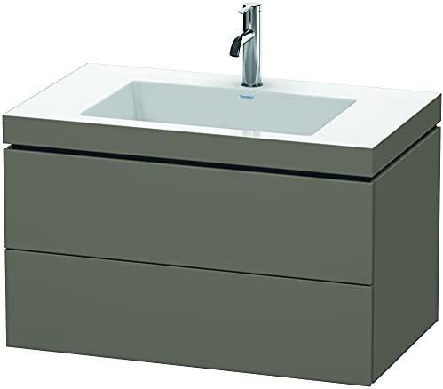 Duravit L-Cube Meuble Vasque c-collée avec Socle, Suspendue au Mur, 80x48 cm, 2 tiroirs, sans trop-Plein, 1 Trou pour Robinet, Coloris: Flanelle Vernis Gris satiné Mat Soyeux - LC6927O9090