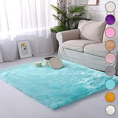 SODKK Tappeto in Finta Pelle di Pecora-Agnello Blu Tappetino Coperta Peloso Imitazione 40x60cm, Morbido e Peloso a Pelo Lungo per Salotto, Camera da Letto, corridoio, Cucina