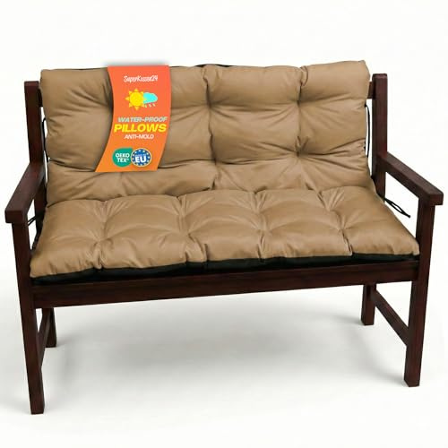 SuperKissen24. Sitzkissen Bankkissen Bankauflage für Gartenbank - 140x50 cm und Rückenlehne 140x60 cm - Outdoor und Indoor - beige