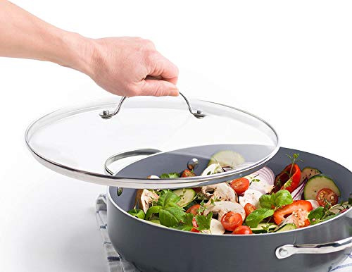 Tempered Glass Vented Pan Lid Saucepans, Wok, Glass Lid 32CM Transparent - Stainless Steel Rim & Handle (32CM)