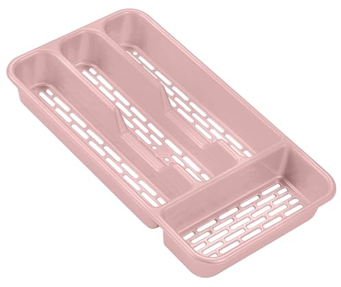 Small Tier Cutlery Tray Classic in Pink | BPA Free Plastic Drawer Organizer with 4 Compartments | Durable Kitchen Storage for Spoons Forks Knives Kids Cutlery | Space Saving Design