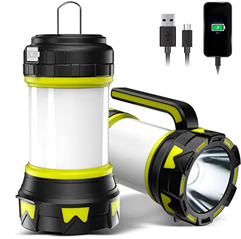 Bochaos Camping Lantern Flashlight Rechargeable, 6 Modes LED Bright Flashlight 3000mAh Power Bank, IPX4 Waterproof, Emergency Flashlight Lantern for Outdoor， Hurricane, USB Cable Included
