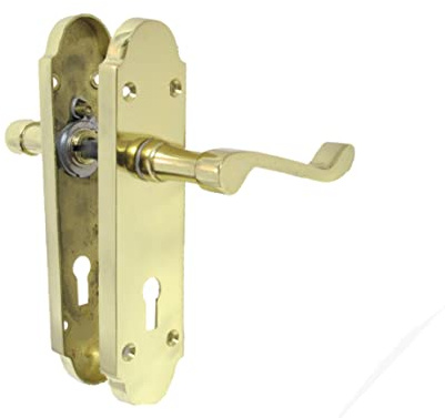 Haven Heritage Lock Door Handles Internal Brass Finish Epsom Back Plate 170 X 40mm Haven Hertiage - Sold in Pairs (Lock Handle X 1)