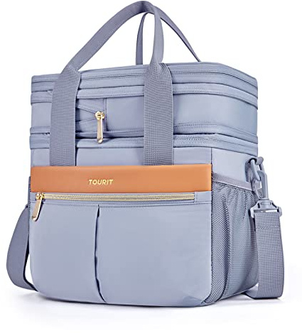 TOURIT Insulated Lunch Box Bag, Double Deck Leakproof Cooler Tote for Work Office Picnic, Expandable Lunch Container, Grey