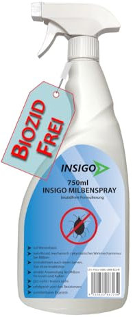 NEU Biozidfreie Milben Abwehr 750ml – Mittel für Hausstaubmilben abwehren – Milbenspray für Matratzen – Fleckenfrei – Milben Spray INSIGO