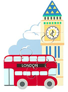 London Bus Mini Wooden Puzzles - My First Puzzles, Jigsaw Puzzle Games with Vehicles, Cars - Educational Toys For 1 Year Old + Toddler, Montessori Early Development & Activity Toys by Orange Tree Toys