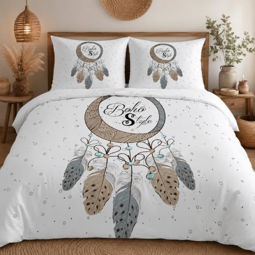 Linfye Bettwäsche 140 x 200 cm Traumfänger Bettbezug mit Reißverschluss Schließung, Bettbezug Set 3 Teilig, Weiche Angenehme Mikrofaser Bettwäsche-Set + 2 Kopfkissenbezug 65x65cm (140 x 200 cm)